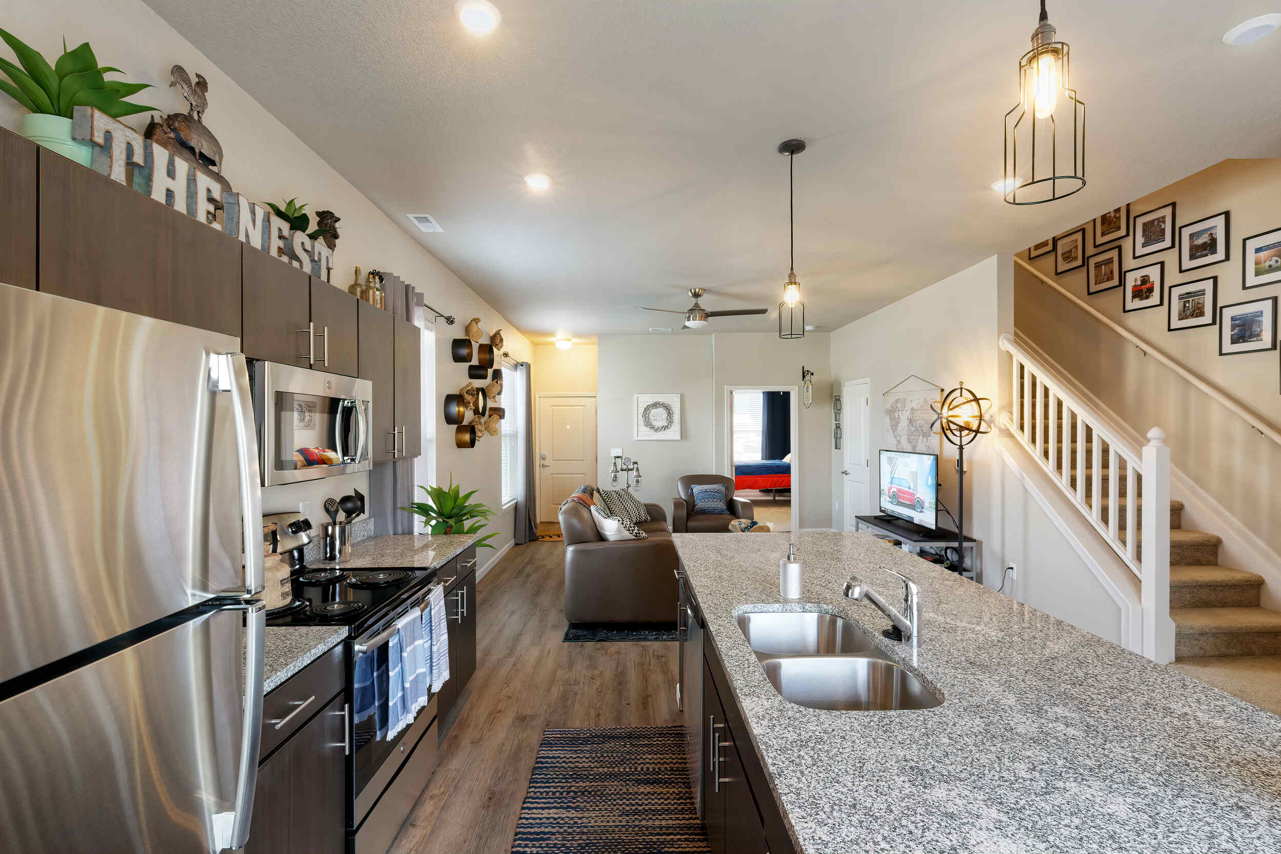 collective at lawrence apartments near university of kansas kitchen and living room